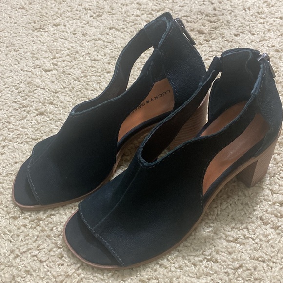Lucky Brand NEW Saimy black leather sandal heels open toe bootie size 5 - Picture 3 of 11
